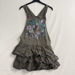 Custo Barcelona Girls Floral Embroidered Dress Size Medium Kids Cotton Grey